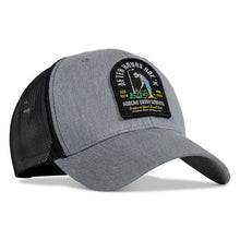 Load image into Gallery viewer, Front view of the gray version of After Hours Hoe'n Farmer Patch Snapback Hat by Combat Iron Apparel, showcasing the embroidered patch.