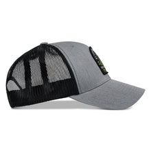 Load image into Gallery viewer, Side view of the gray After Hours Hoe'n Farmer Patch Snapback Hat from Combat Iron Apparel, featuring a breathable mesh design.