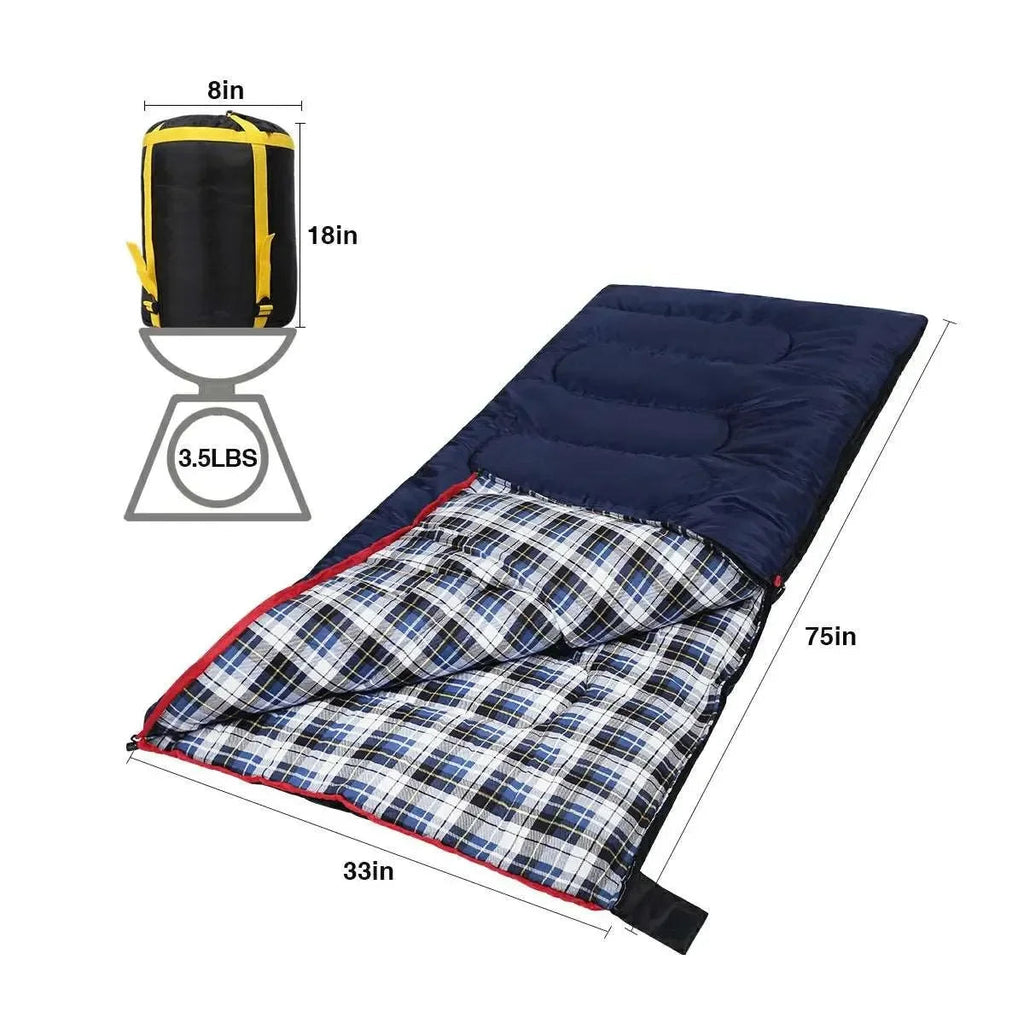 Camping Sleeping Bag for Adult with Cotton Flannel Liner,Red Blue