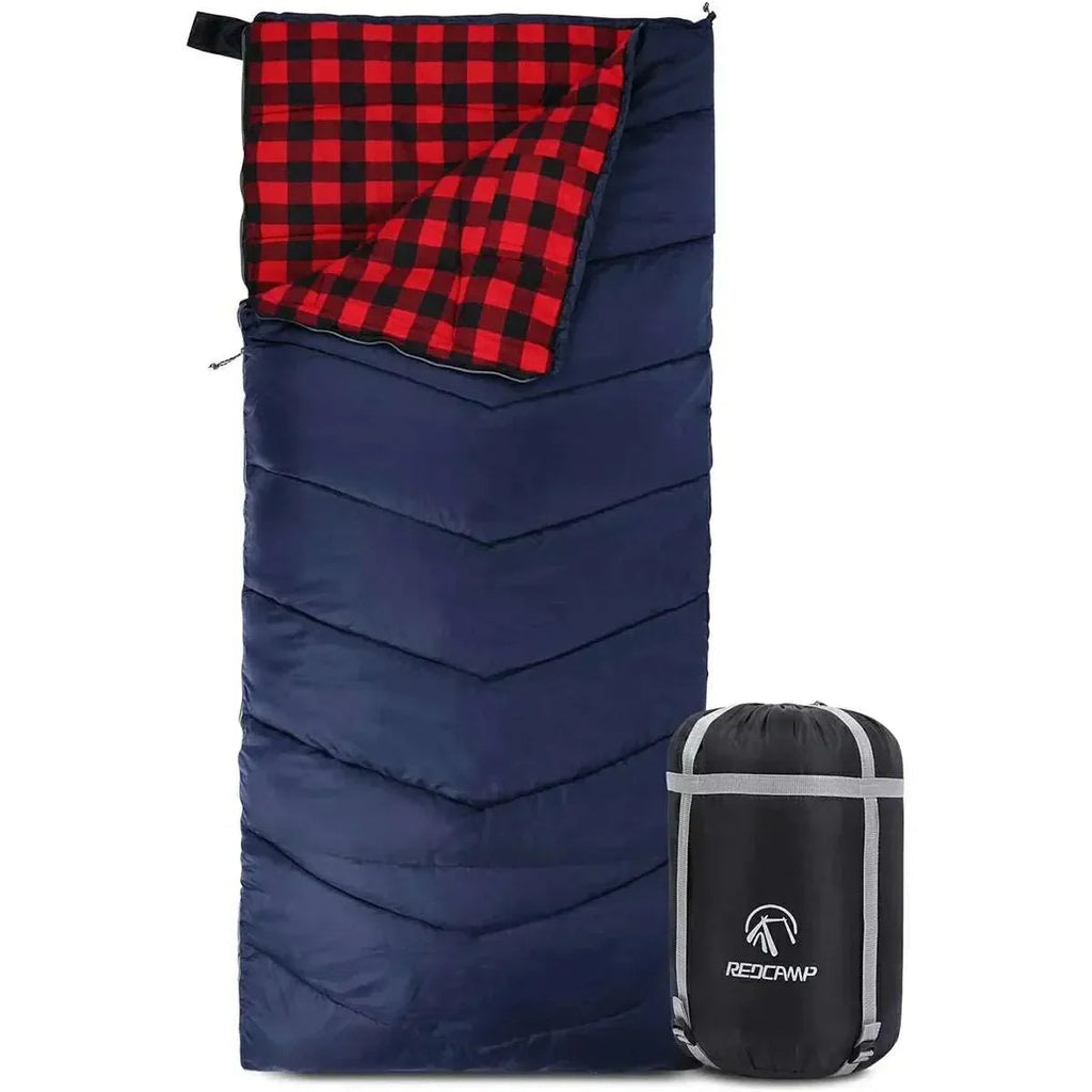 Camping Sleeping Bag for Adult with Cotton Flannel Liner,Red Blue