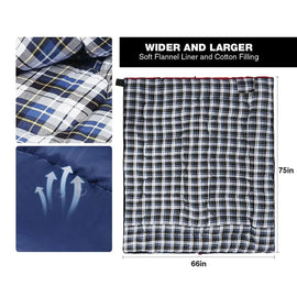 Camping Sleeping Bag for Adult with Cotton Flannel Liner,Red Blue