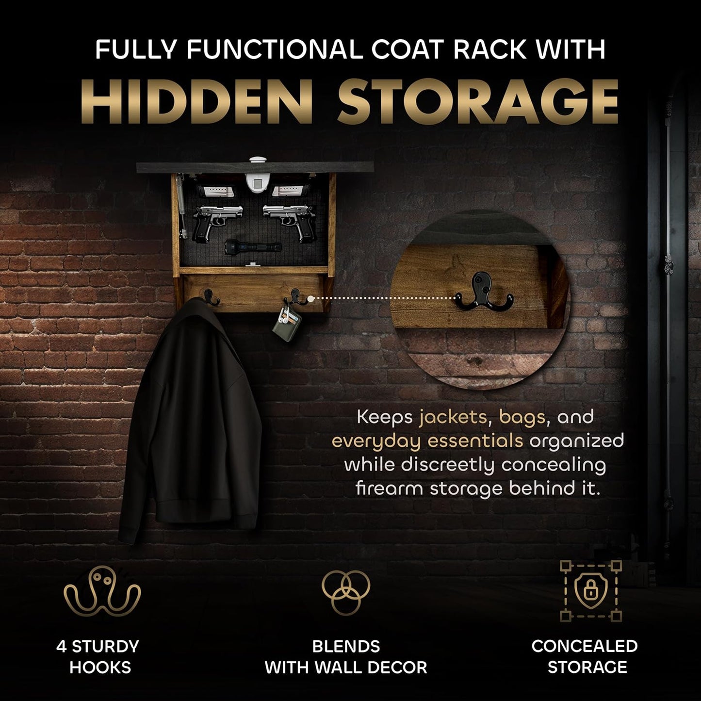 Customizable - Hidden Gun Storage Wall Decor - Hidden Gun Shelf with Magnetic Lock - Quick Access Concealment Shelf - Secure & Discreet Weapon Hiding Furniture