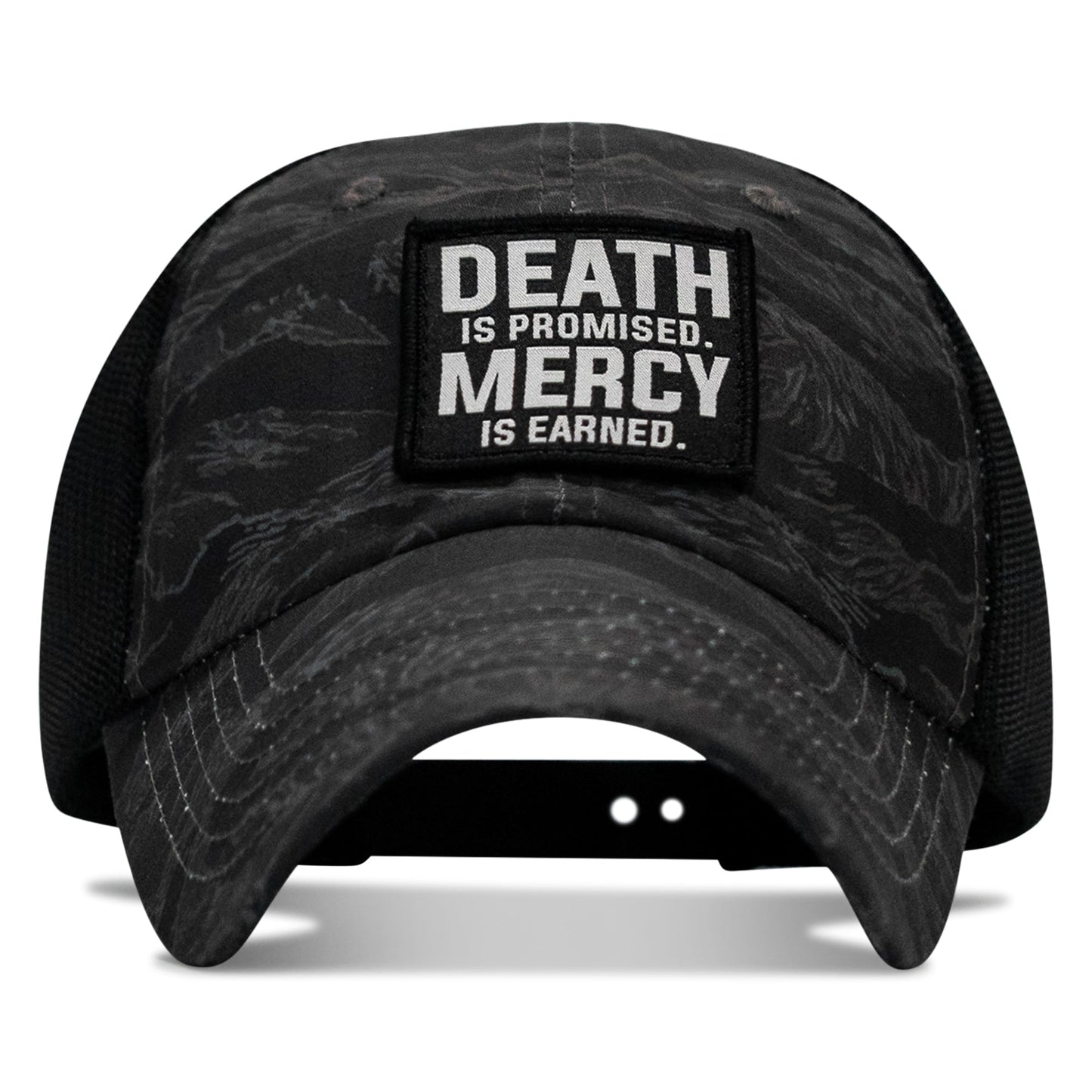 Death Is Promised. Mercy Is Earned Patch. Tactical Ripstop Mesh Snapback Hat