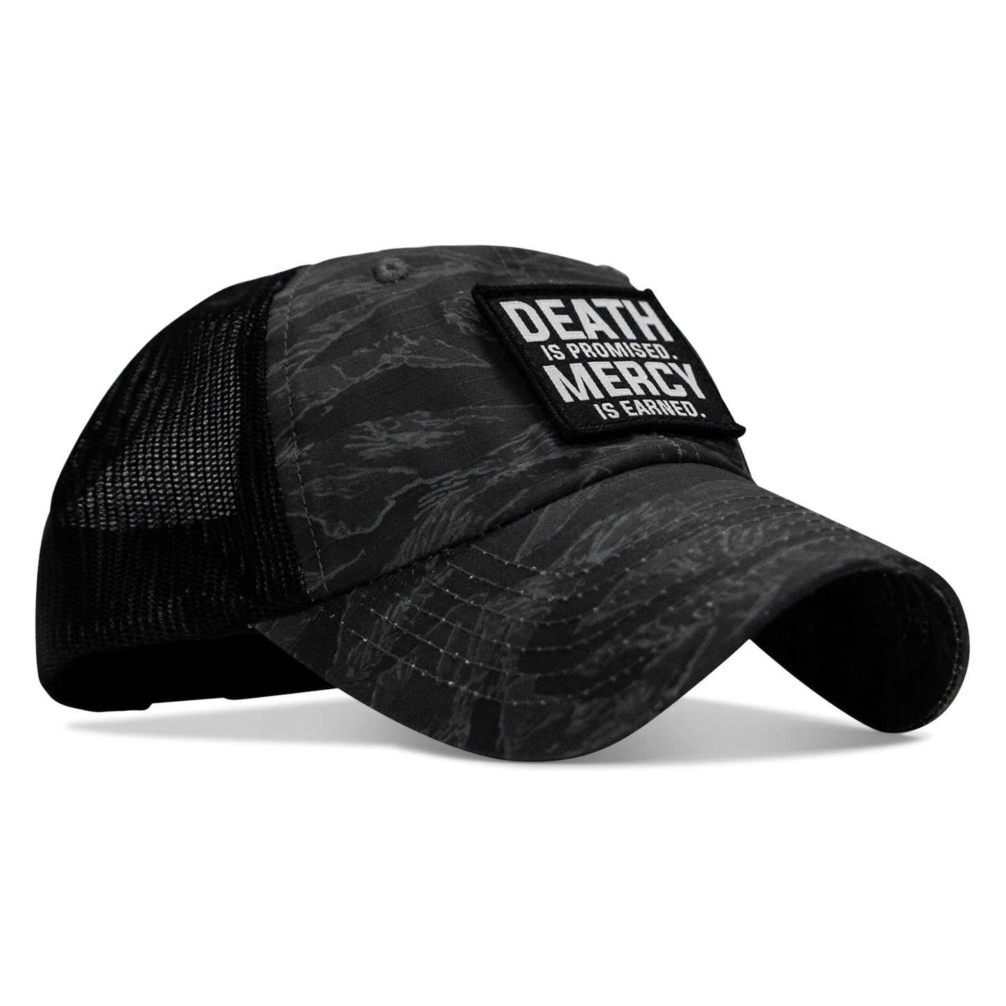 Death Is Promised. Mercy Is Earned Patch. Tactical Ripstop Mesh Snapback Hat