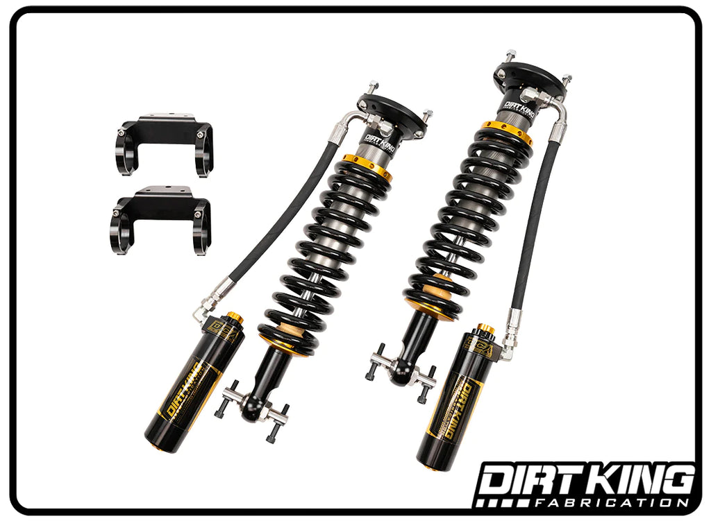 DIRT KING Chevy/GMC 1500 Mid Travel Package showcasing DCA Remote Reservoir coilovers for improved ride quality.
