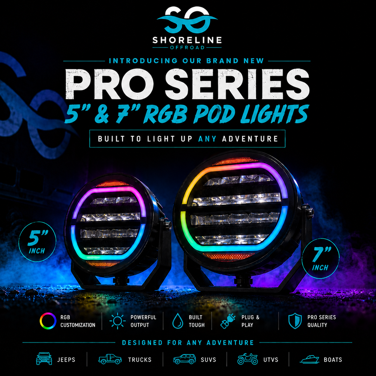 Shoreline Offroad Pro Series 5” RGBIC Pod Lights