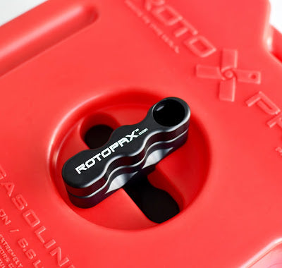 LOX Pack Mount by RotopaX securely fastened on a red gas container, exemplifying its locking feature.