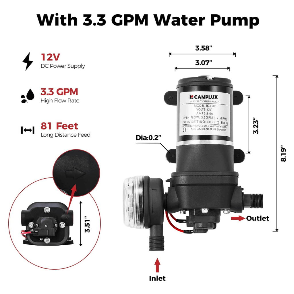 Camplux First F10 Pro LPG Camping Water Heater Pump Kit