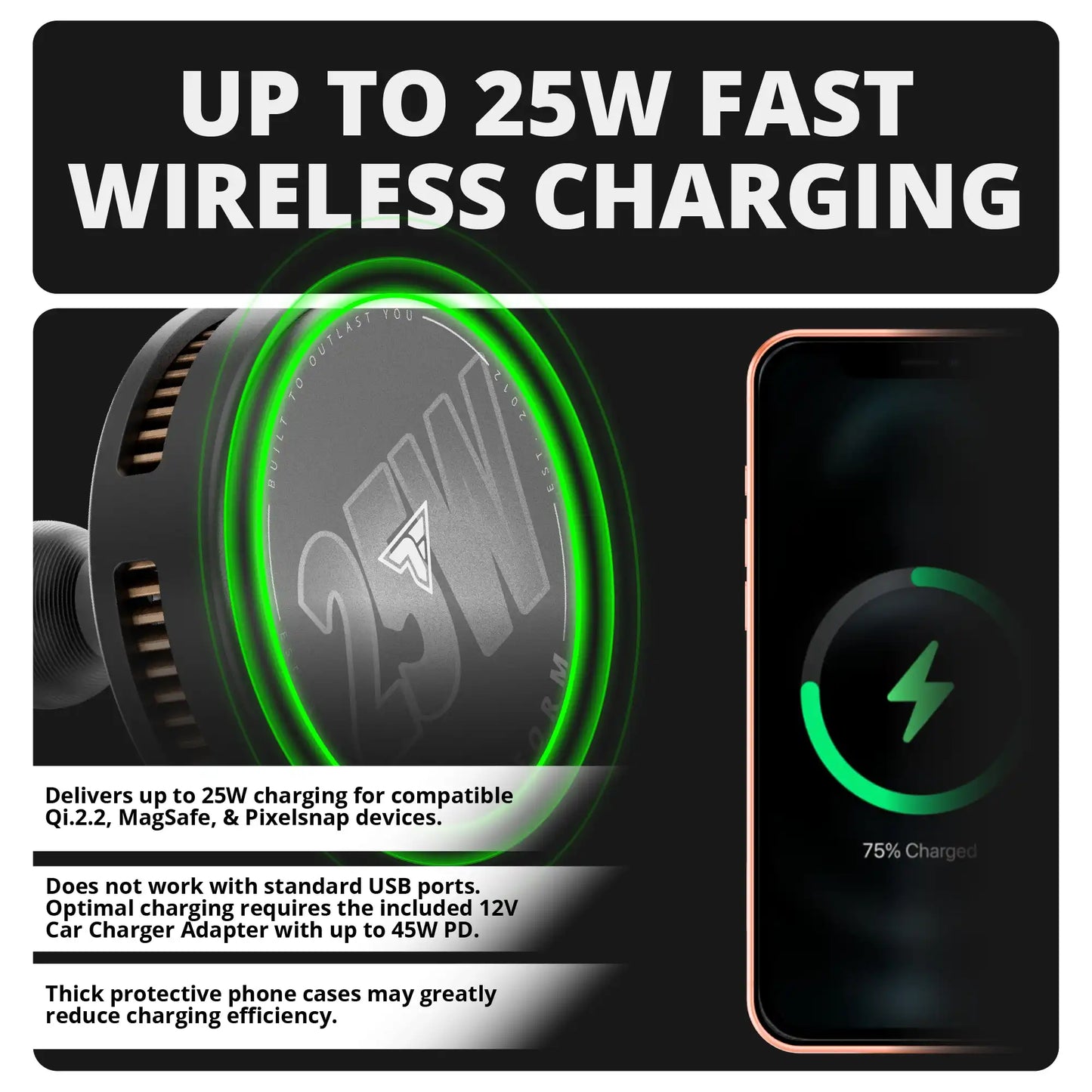 2018+ Jeep Wrangler JL, 2020+ Gladiator, and 2021+ Wrangler 4xe LINK™ Freedom Panel Mount With Qi2.2/MagSafe Charging & Cooling Phone Holder | 2" Arm