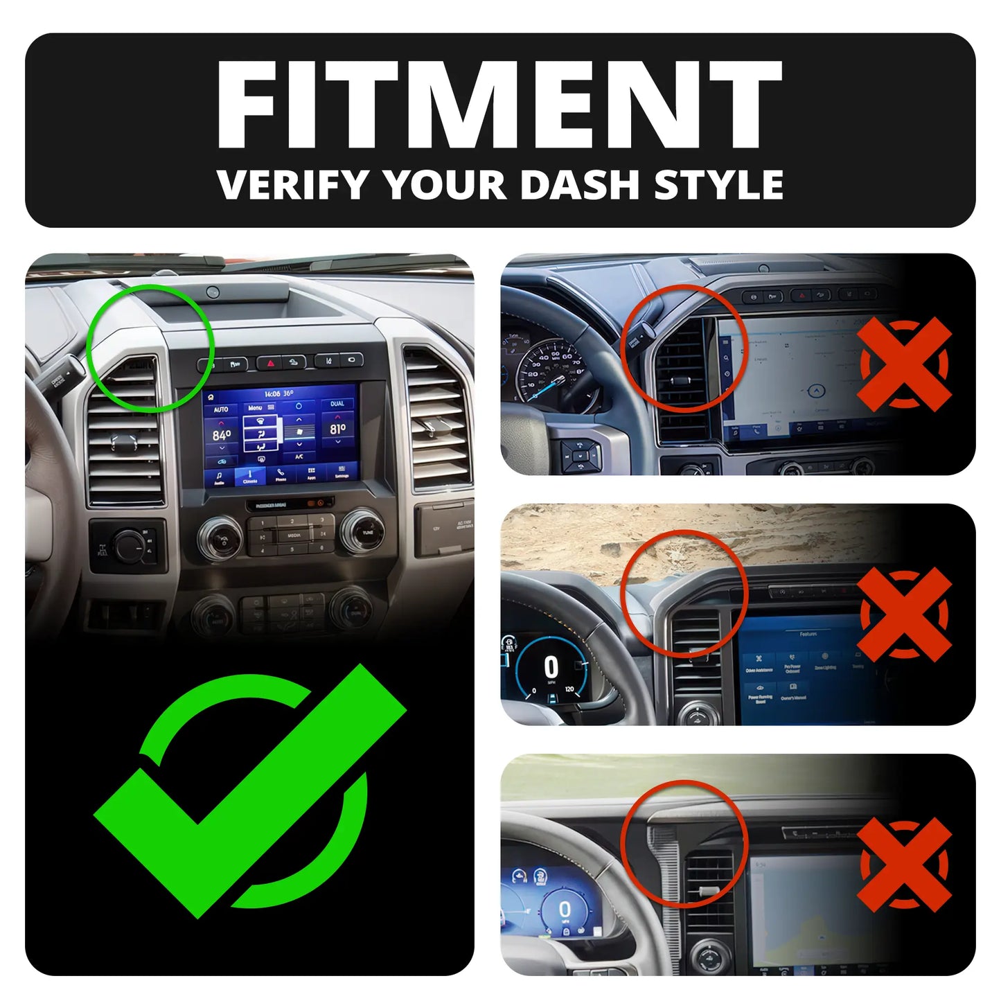 ‘15-‘20 Ford F-150, ‘17-‘22 Super Duty, ‘18-‘21 Expedition Tackform Slim Track Dash Bracket