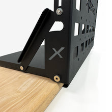 Load image into Gallery viewer, Close-up view of Dirtbox Overland Folding Camp Table with Cutting Board highlighting the durable construction and attention to detail, featuring the support mechanism.