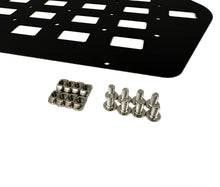 Load image into Gallery viewer, Flat lay of the Security Window Molle Panel by Dirtbox Overland with mounting hardware, emphasizing its easy installation and durable construction.