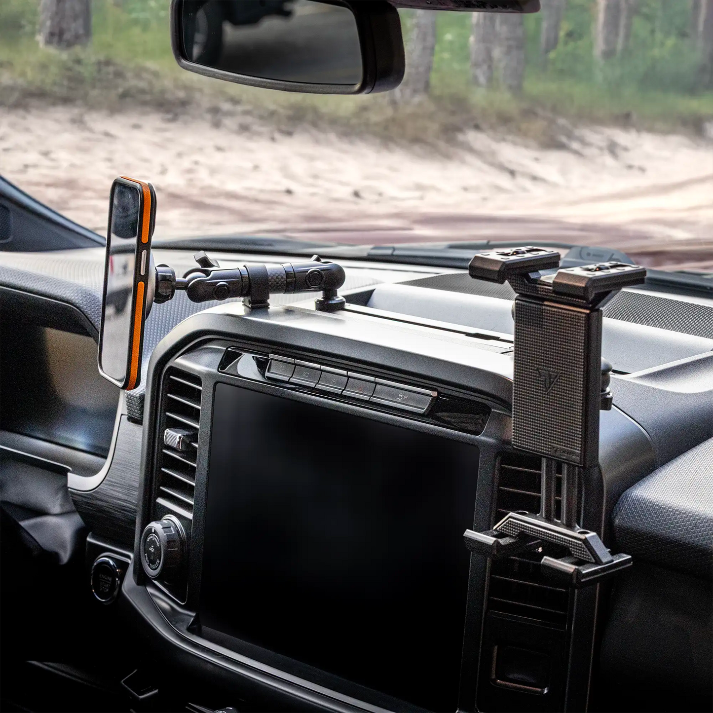 2021+ Ford F-150 (See Compatibility Info For Specific Year/Trim Fitment Details) Tackform Slim Track Dash Bracket With Dual 20LITE Phone Mounts