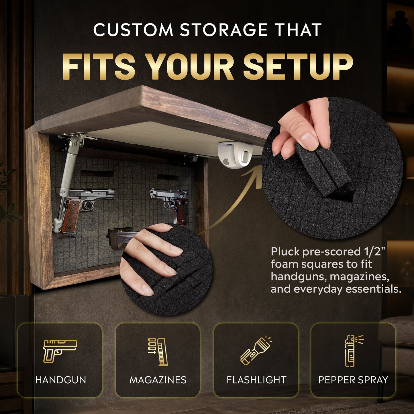 Leaping Deer Gun Concealment Furniture - Handcrafted Hidden Gun Storage Wall Decor - Hidden Safe Furniture with Magnetic Lock for Quick Access - Made in USA
