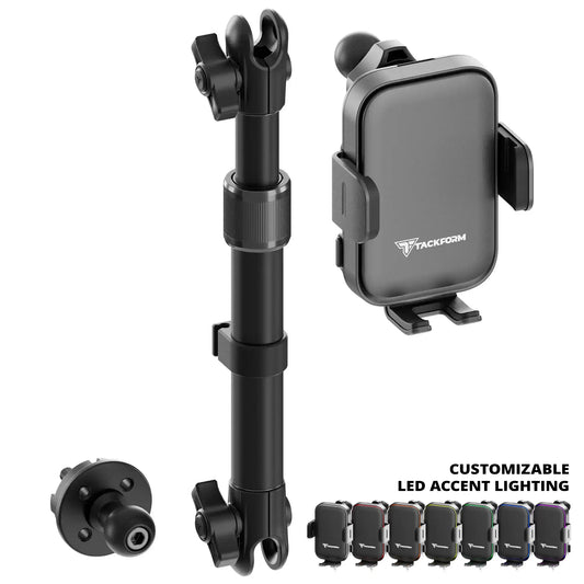 2018-2026 Jeep Wrangler JL/4xe & Gladiator JT LINK™ Console Screw Mount with Qi Wireless Charging Phone Holder & Customizable LED Accent Lighting | 9.5"- 13" Telescoping Arm