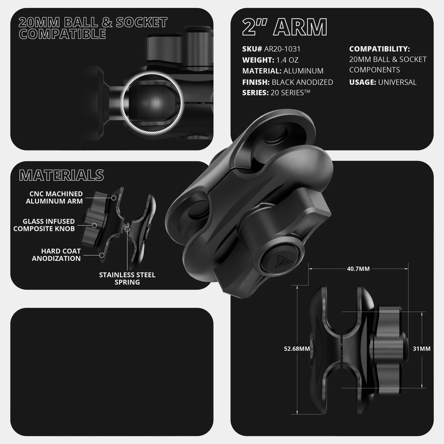 2016-2023 Toyota Tacoma Tackform Assault Track Picatinny Dash Bracket With MagSafe Charging Phone Mount