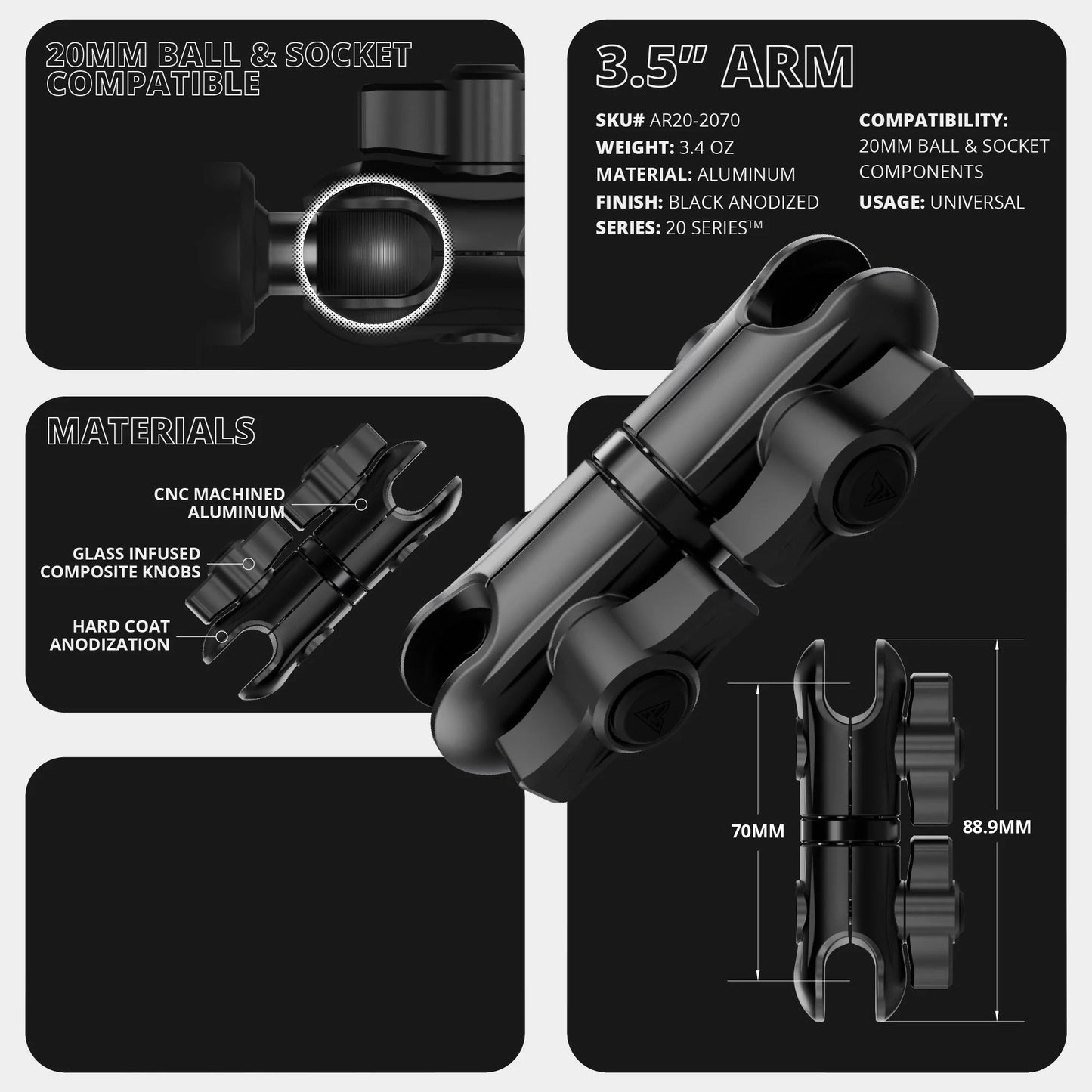 2010-2024 Toyota 4Runner Tackform Assault Track Picatinny Dash Bracket With 20LITE Phone & CB Mic Holder