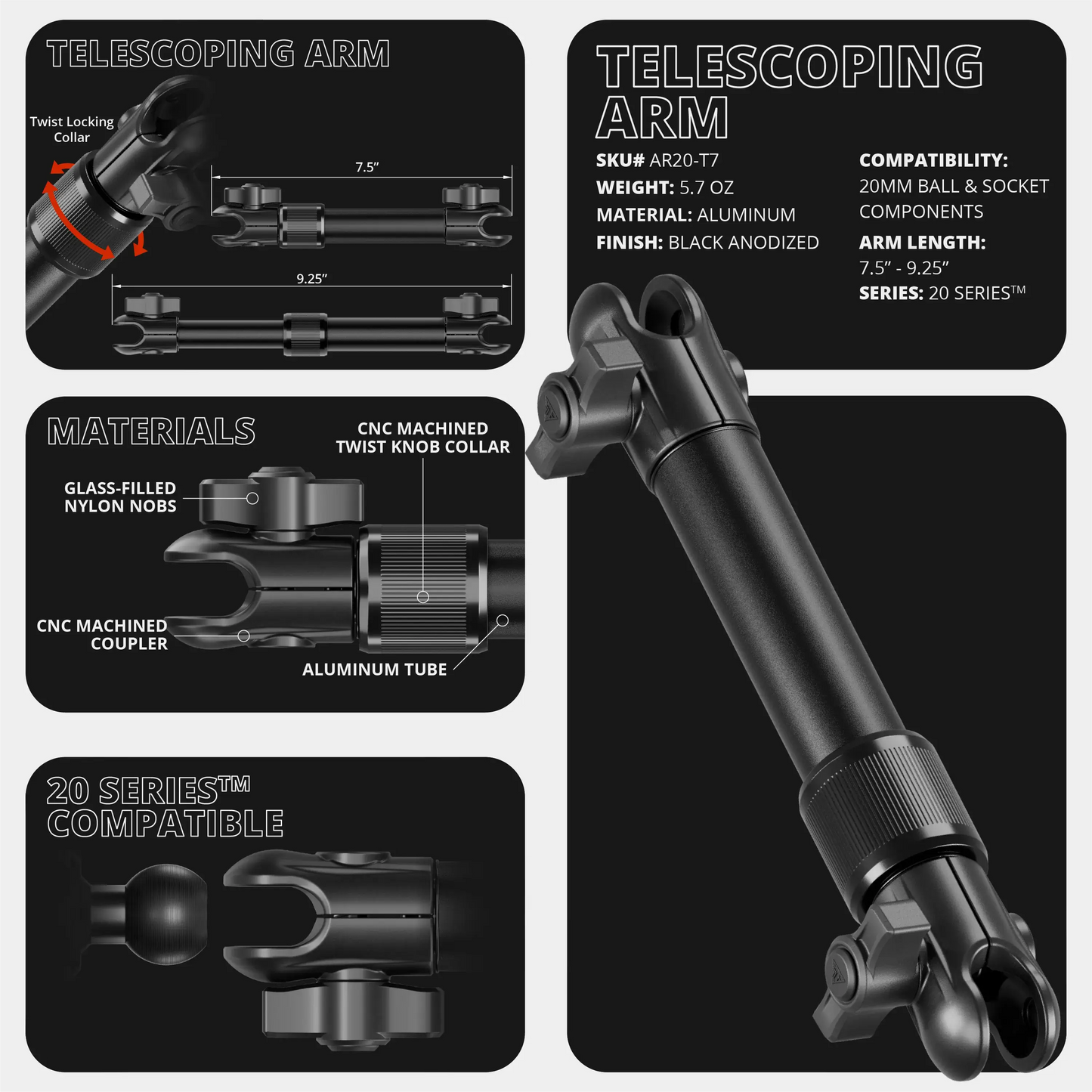 2024-2026 Ford F-150 (See Compatibility Info For Specific Year/Trim Fitment Details) Tackform Assault Track Picatinny Dash Bracket With Dual MagSafe Phone Mounts | Telescoping Arm