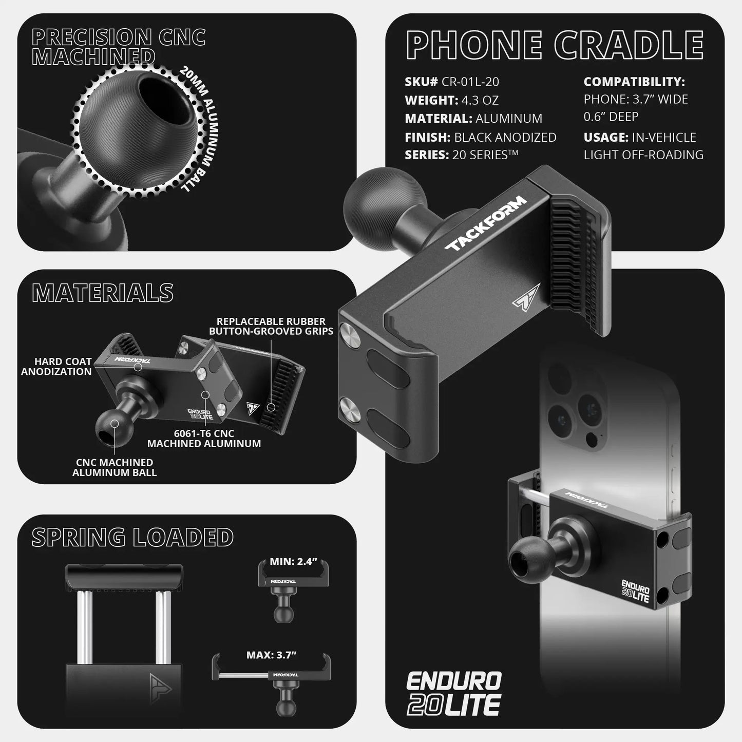 2024-2026 Ford F-150 (See Compatibility Info For Specific Year/Trim Fitment Details) Tackform Assault Track Picatinny Dash Bracket With Dual 20LITE Phone Mounts | Telescoping Arm
