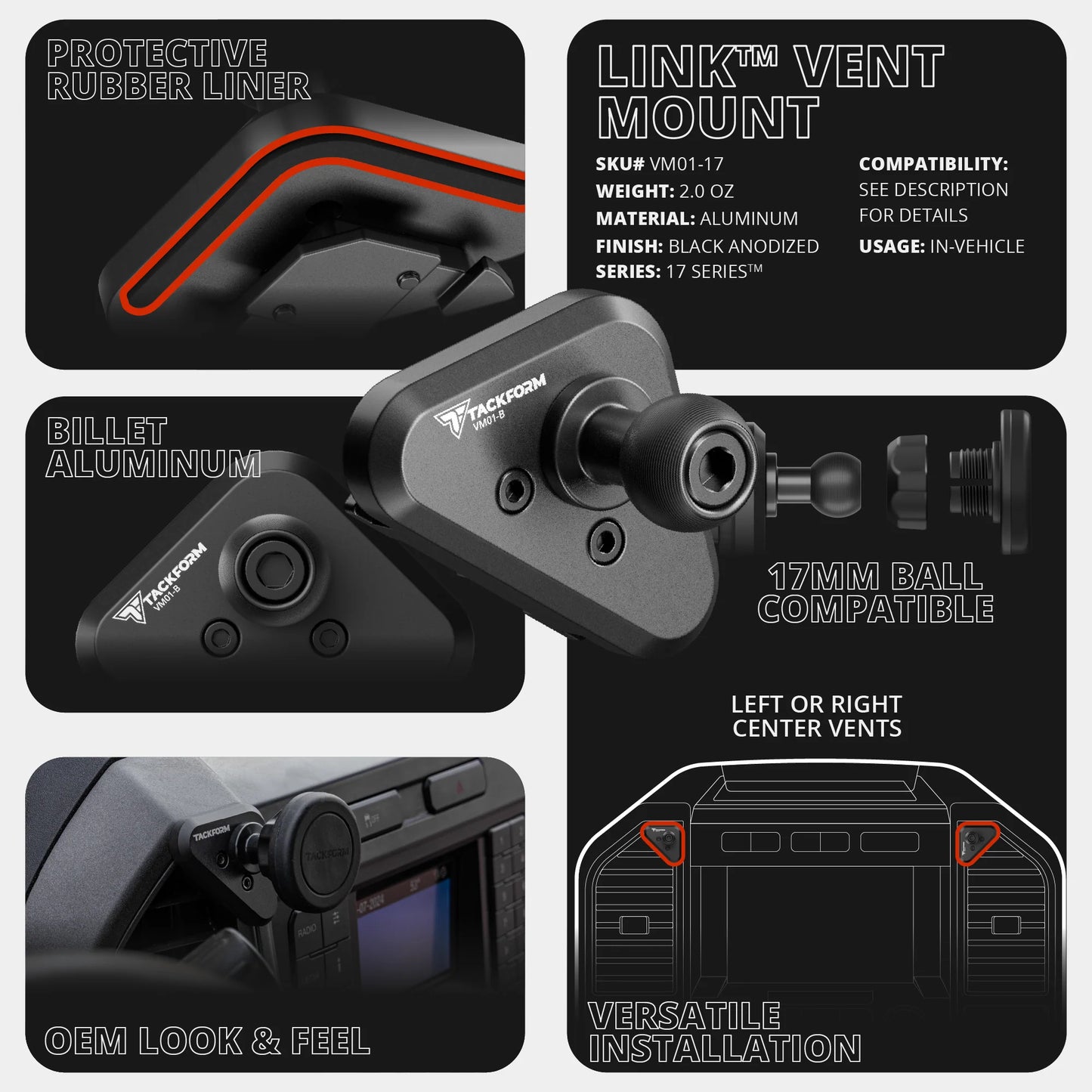‘15-‘20 Ford F-150, ‘17-‘22 Super Duty, ‘18-‘21 Expedition LINK™ Vent Mount Bracket With Qi2.2/MagSafe Charging and Cooling Phone Holder | Choose Your Arm Length | (See Compatibility Info For Year/Trim Details)