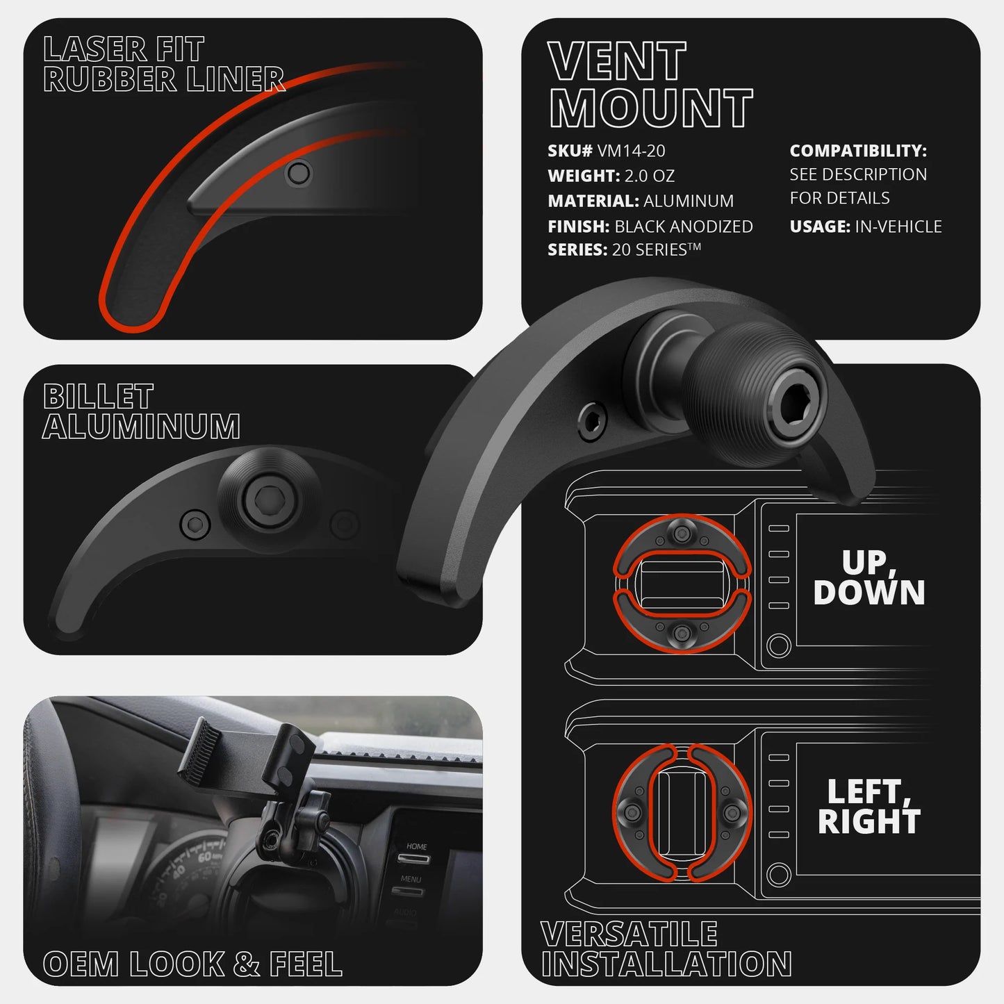 2016-2023 Toyota Tacoma & 2014-2021 Tundra LINK™ Vent Mount Bracket With Midland MXT275 and MXT575 Magnetic CB Radio Mic Holder | Choose Your Arm Length
