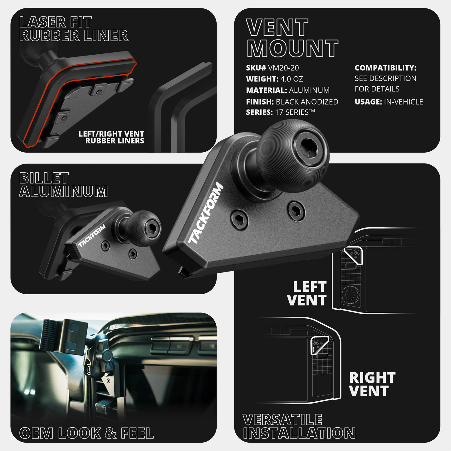 2021-2026 Ford F-150/Raptor & 2023-2026 Super Duty LINK™ Vent Mount Bracket With Magnetic Phone Holder | Choose Your Arm Length