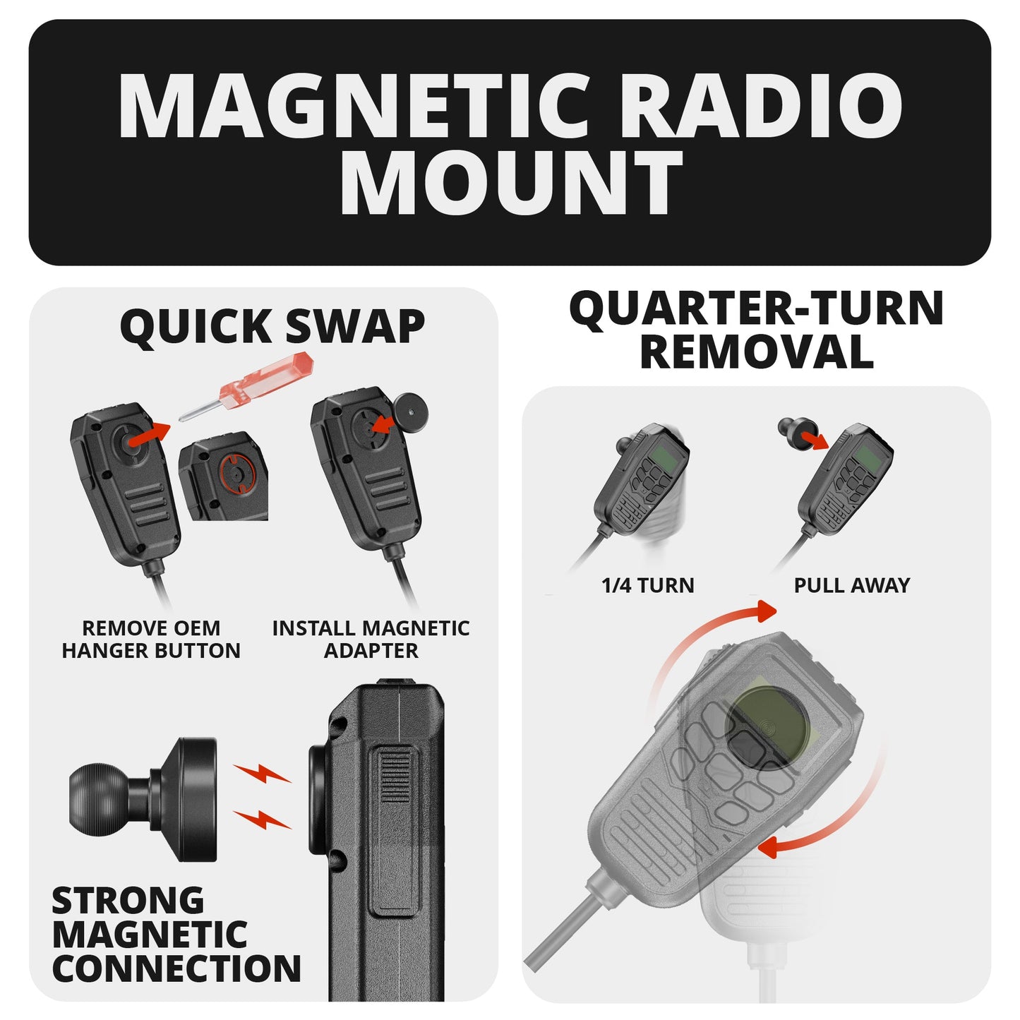 2019-2023 Ford Ranger (WITHOUT Switch Panel) Tackform Assault Track Picatinny Dash Bracket With 20LITE Phone Holder & Midland Magnetic CB Radio Mic Holder