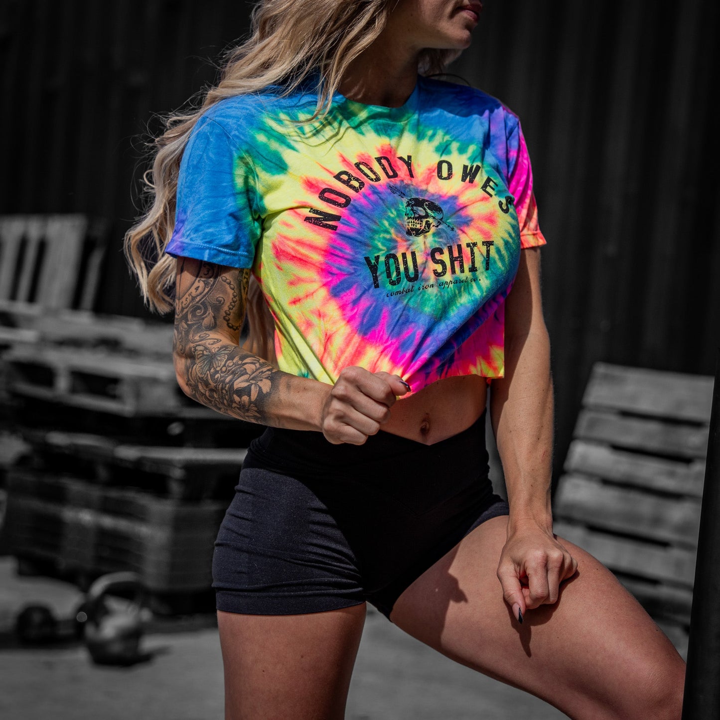 Nobody Owes You Shit Skull Women's Crop Heavyweight Tee