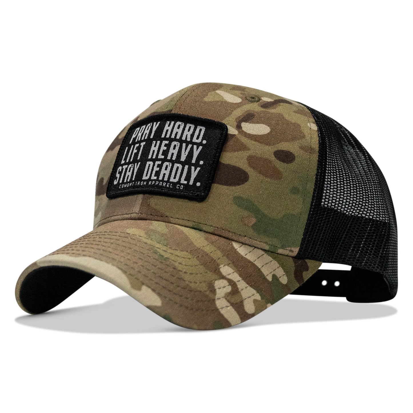 Pray Hard. Lift Heavy. Stay Deadly. Patch Snapback