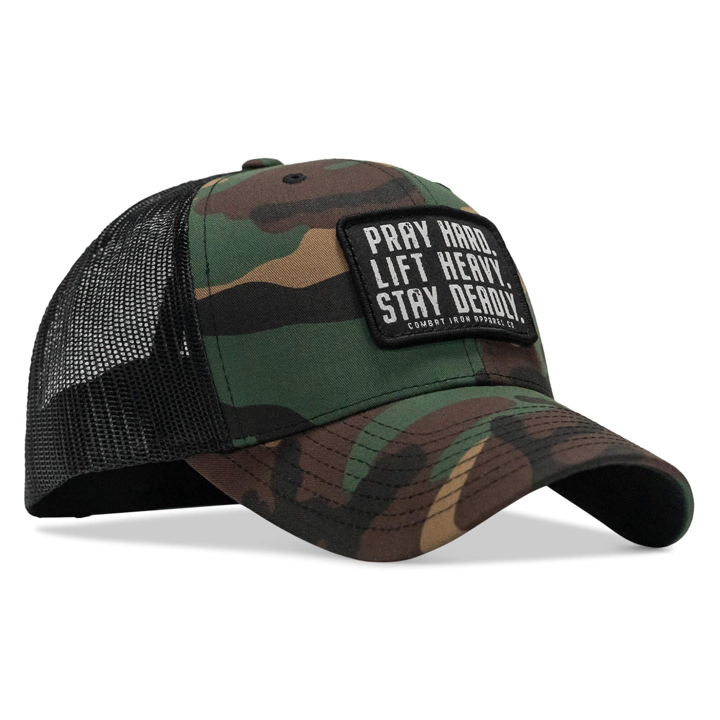 Pray Hard. Lift Heavy. Stay Deadly. Patch Snapback