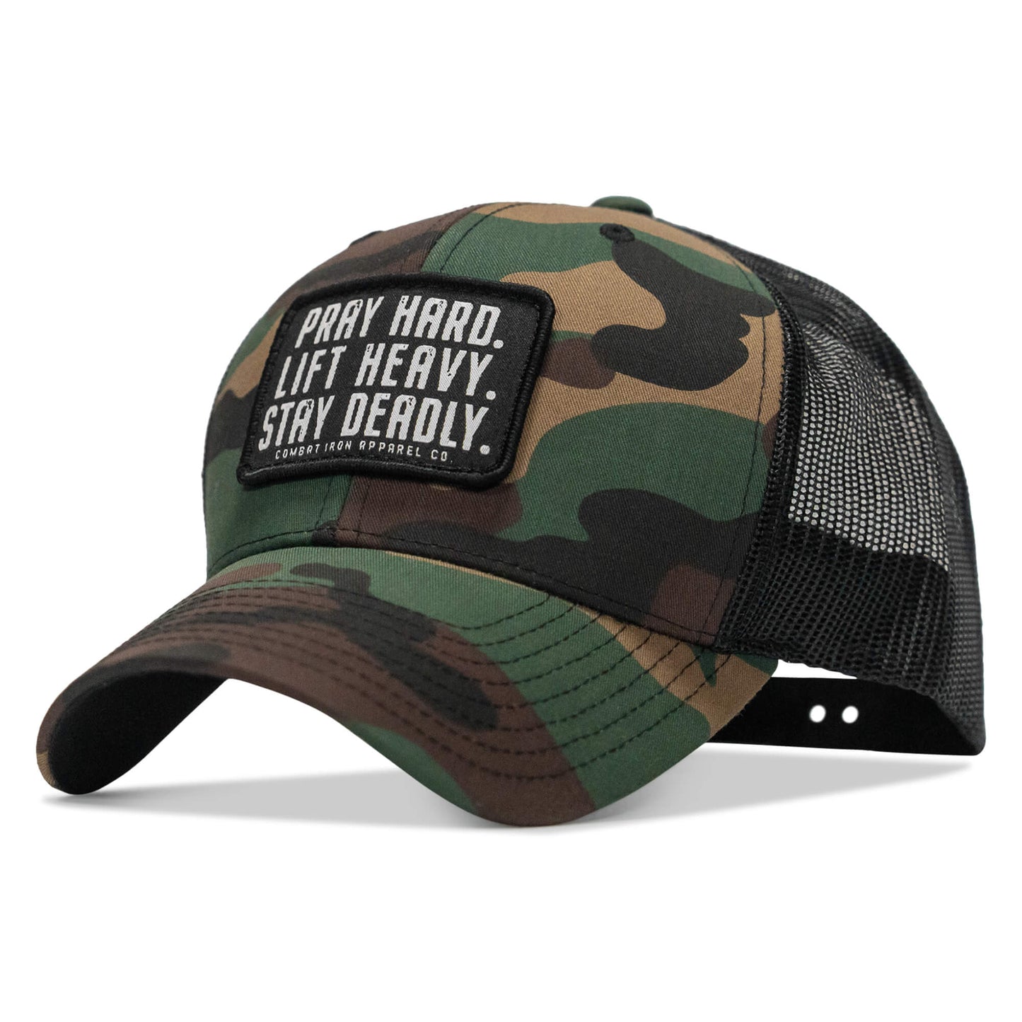 Pray Hard. Lift Heavy. Stay Deadly. Patch Snapback