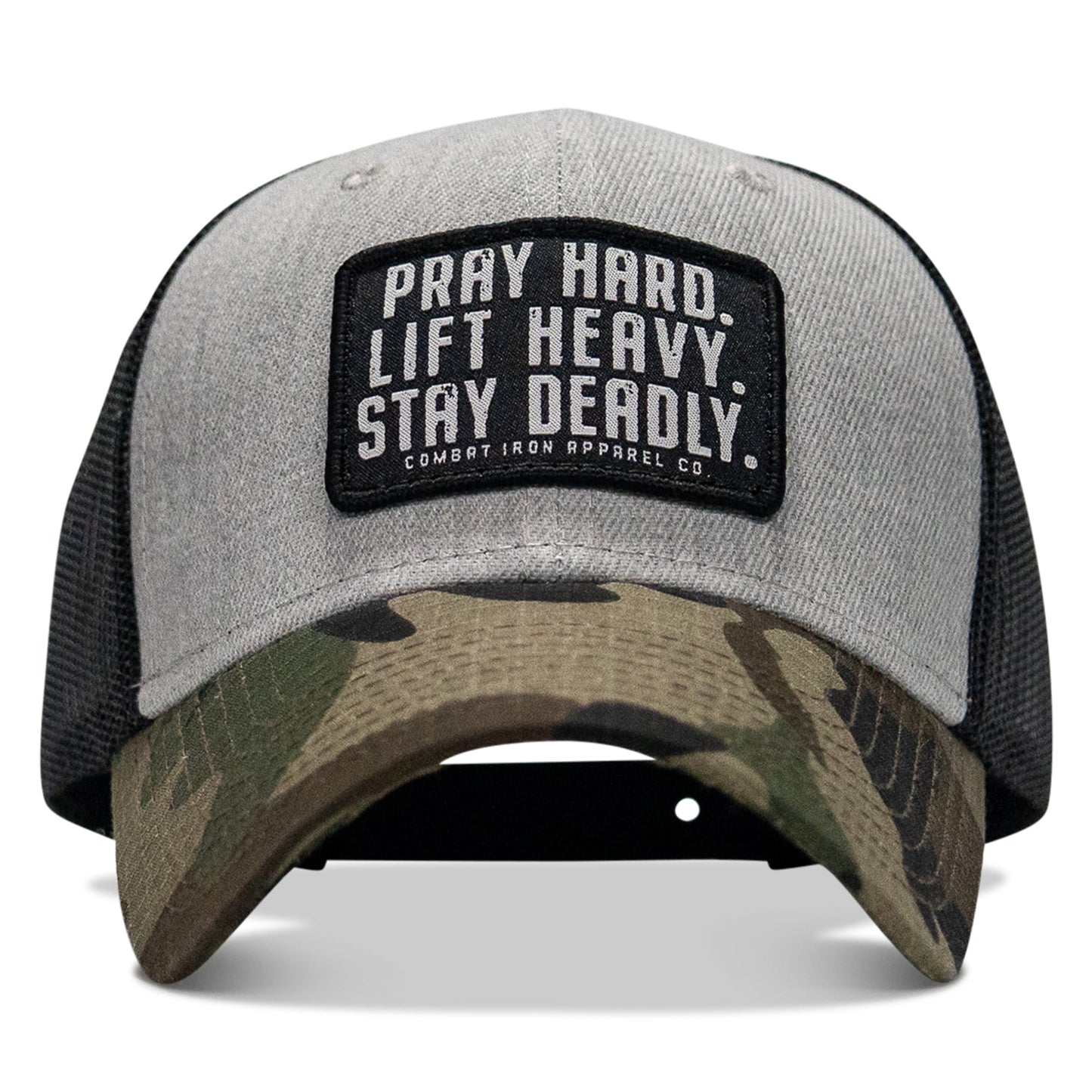 Pray Hard. Lift Heavy. Stay Deadly. Patch Snapback