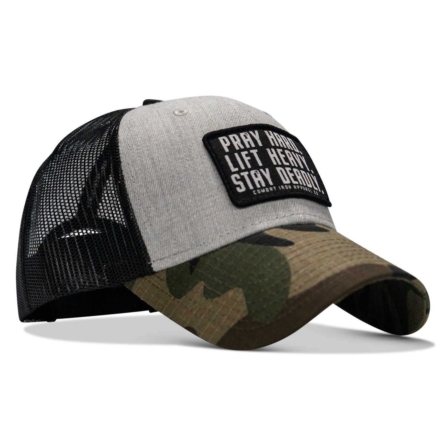 Pray Hard. Lift Heavy. Stay Deadly. Patch Snapback