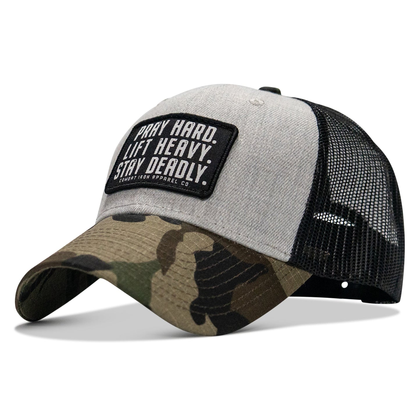 Pray Hard. Lift Heavy. Stay Deadly. Patch Snapback