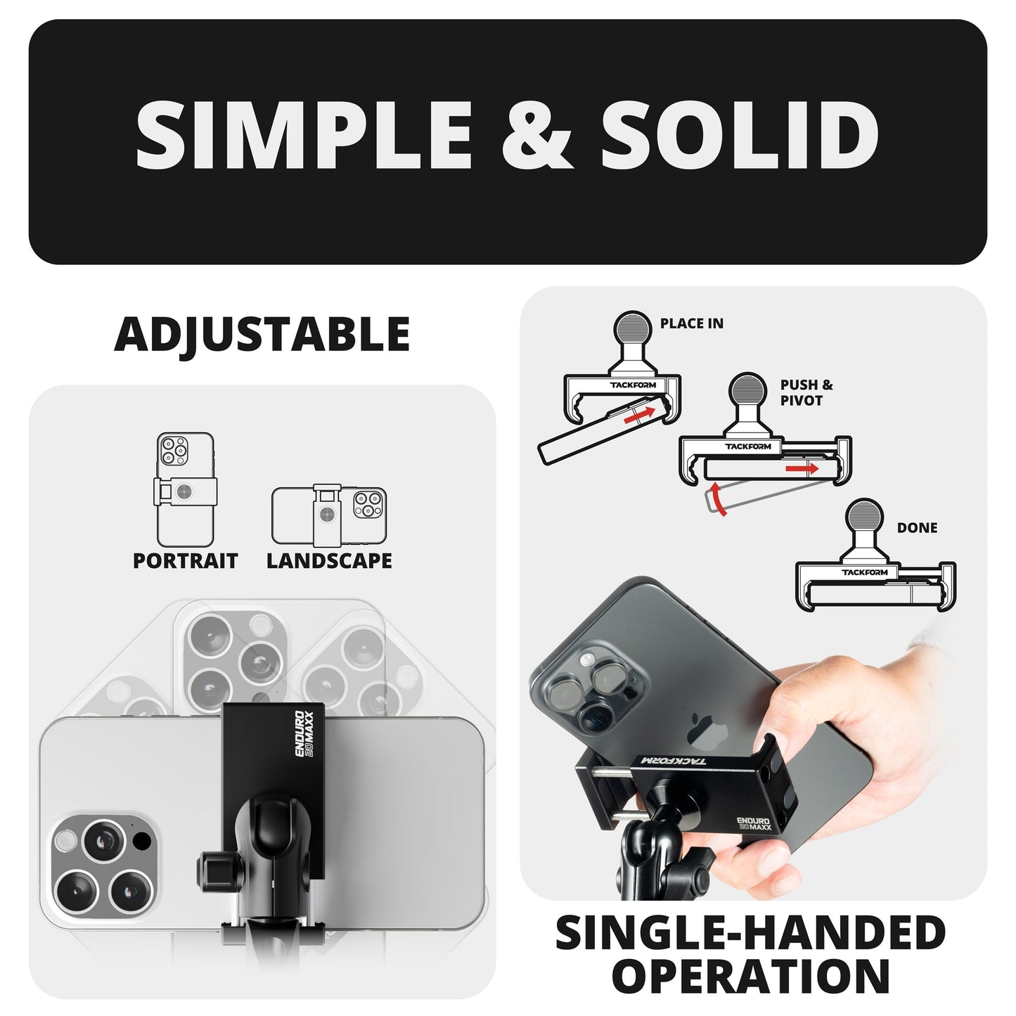 2016-2023 Toyota Tacoma Tackform Assault Track Picatinny Dash Bracket With 20LITE Phone Holder