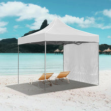 Load image into Gallery viewer, REDCAMP 10x6.2ft Instant Canopy Sidewall for 10x10ft Pop Up Canopy, showcasing a white canopy on a beach with sun loungers.