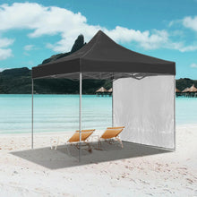 Load image into Gallery viewer, REDCAMP 10x6.2ft Instant Canopy Sidewall for 10x10ft Pop Up Canopy, showing a black canopy on a sandy beach with sun loungers.