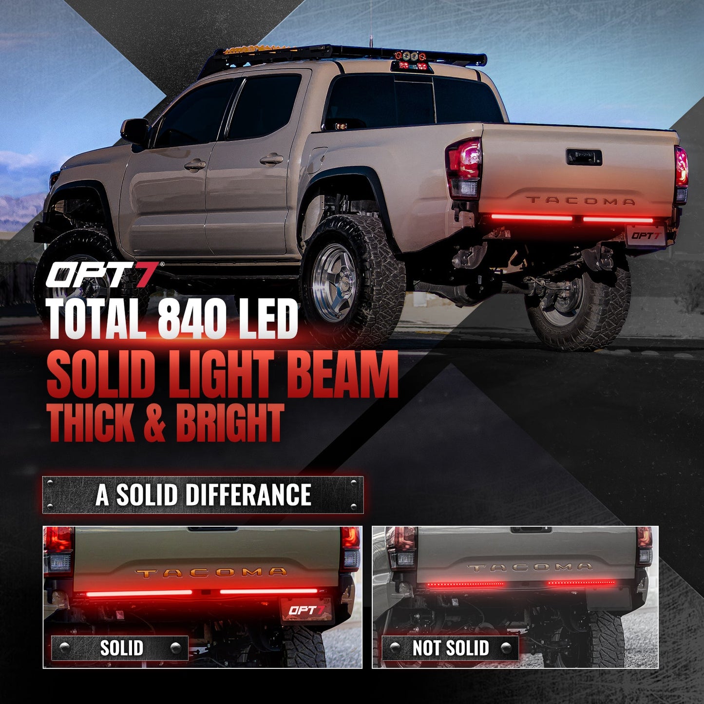 Redline Parlux Triple  Row LED Tailgate Light Bar for Tacoma with Reverse Light, Brake Light & Sequential Turn Signals
