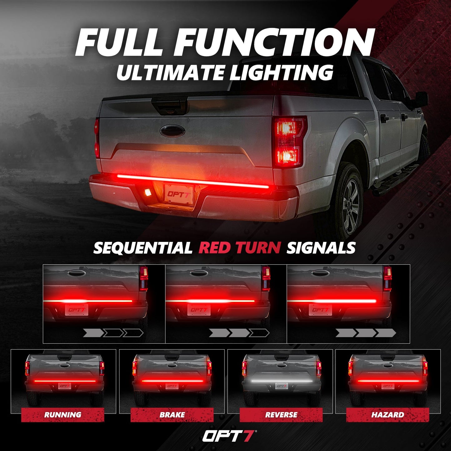 OPT7 Redline Triple Tailgate Light Bar 60" Bundle for Chevy Silverado-GMC Sierra 1500 19-21