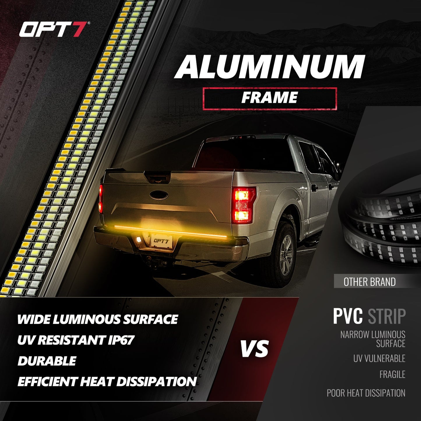 OPT7 Redline Triple Tailgate Light Bar 60" Bundle for Chevy Silverado-GMC Sierra 1500 19-21