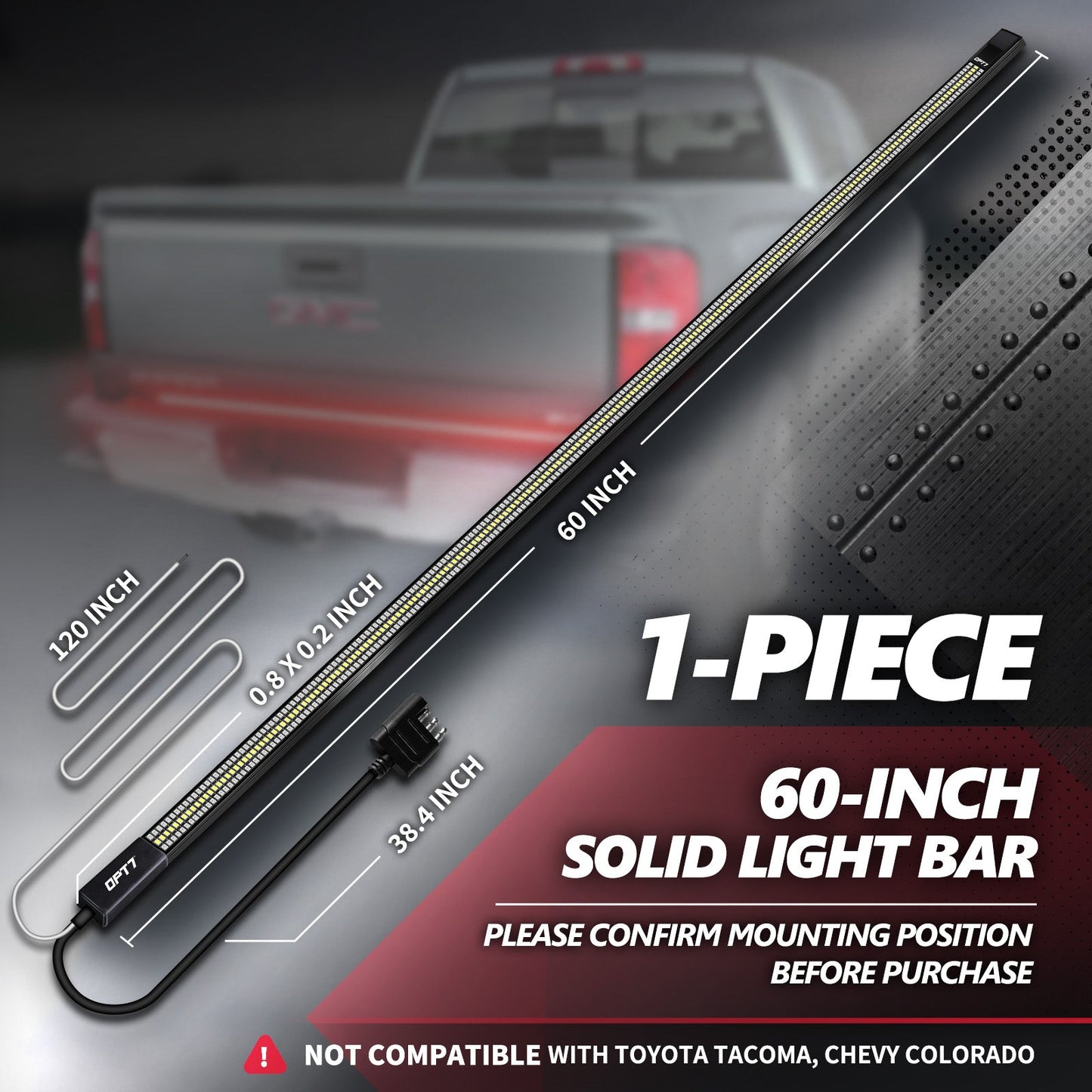 OPT7 Redline Parlux Triple Tailgate Light Bar 60" Bundle for Ford F150 15-20 with Blind Spot Easy Connect Harness and Tailgate Light Bar Magnets