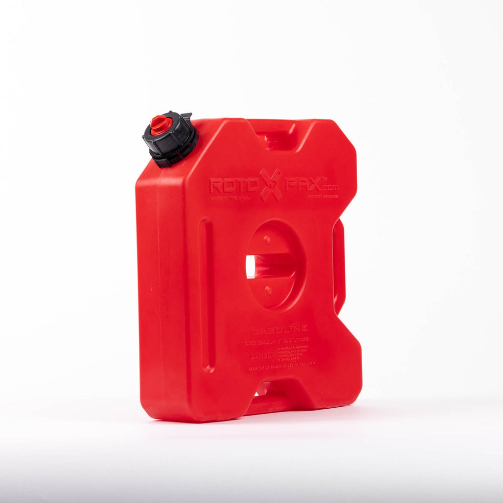 Detailed view of the 1.75 Gallon Gasoline container by RotopaX, highlighting its durable build and 10-year leak-free guarantee.