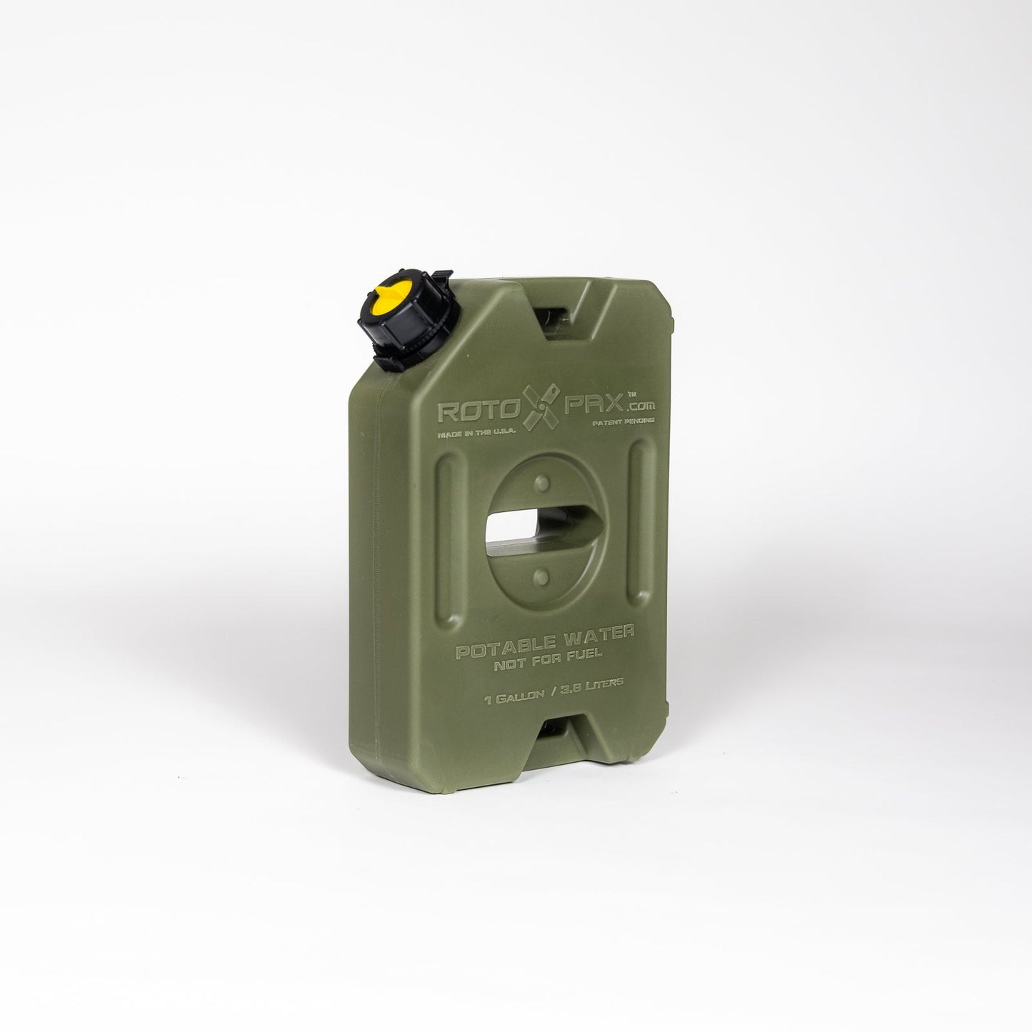 High-quality image of RotopaX's 1 Gallon Water Green container, emphasizing its versatile mount options and BPA-free materials.