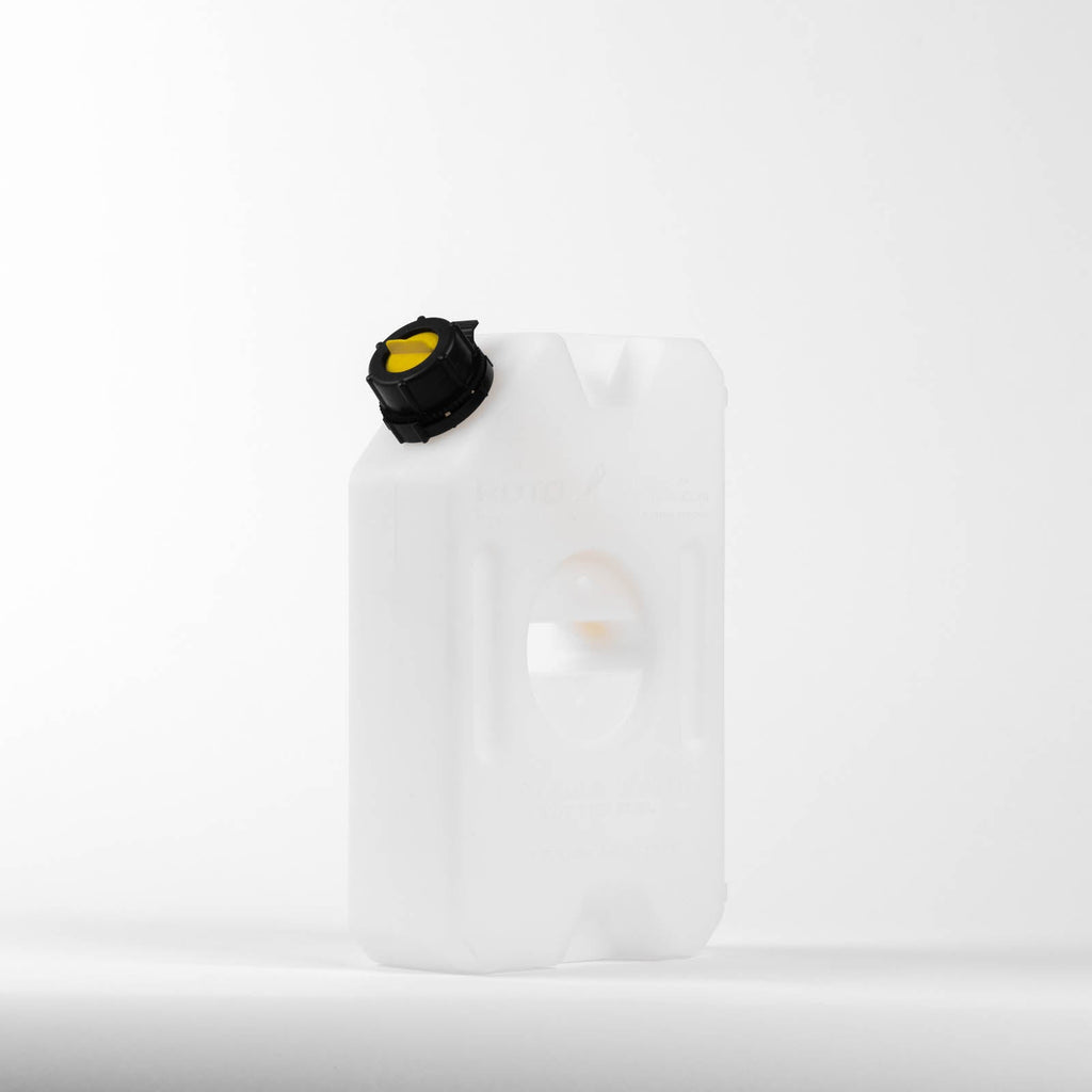 Close-up of 1 Gallon Water jug by RotopaX, showcasing the included spout and leak-free warranty.