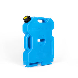 RotopaX 2 Gallon DEF jug showcased at an angle, highlighting its blue color and secure cap for storing liquids.