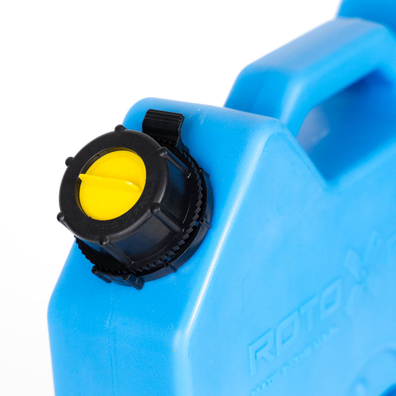 Close-up of the cap and handle of RotopaX 2 Gallon DEF container, emphasizing its durability and functionality.