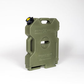 Side view of the 2 Gallon Water green container by RotopaX, showcasing its compact design suitable for camping and outdoor use.