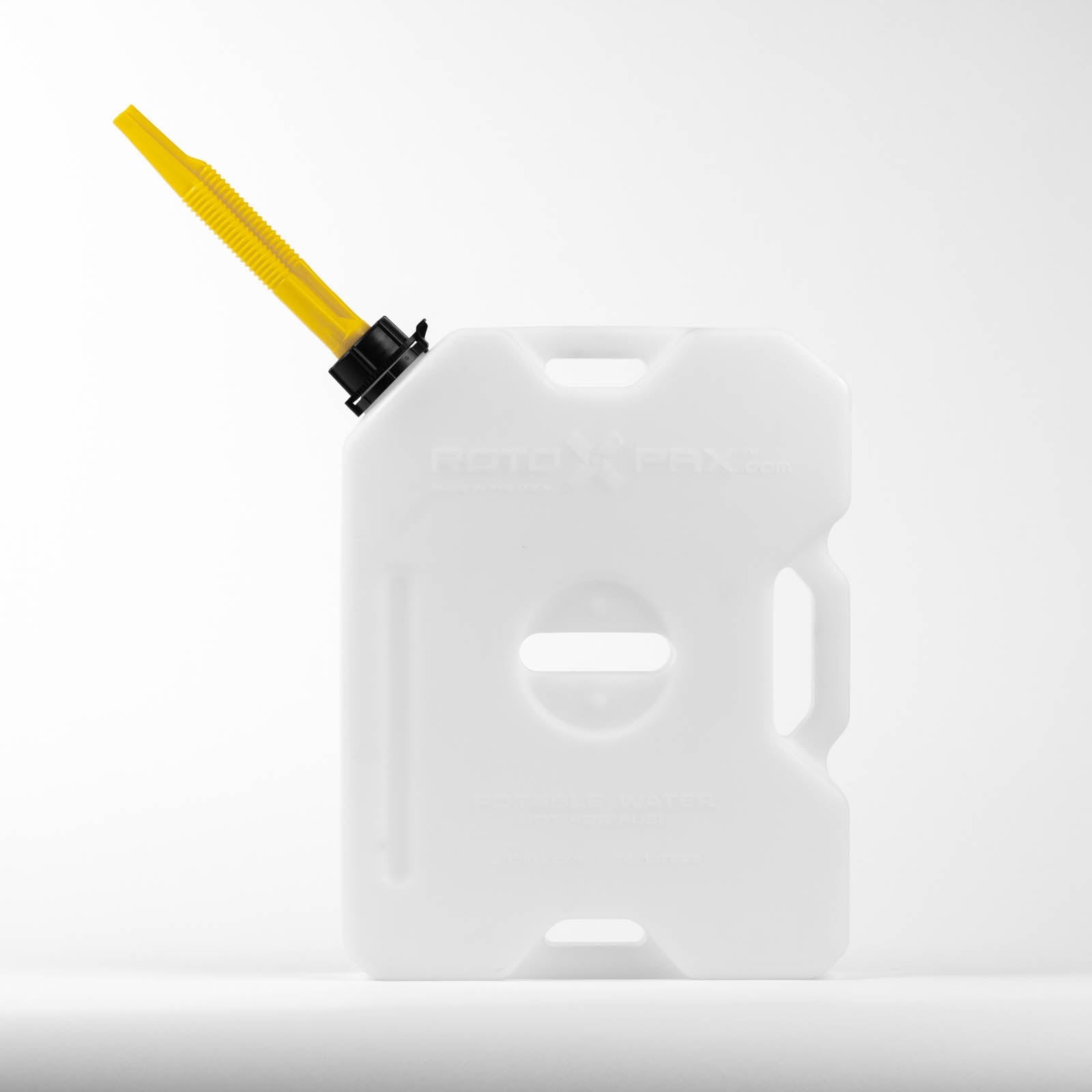 RotopaX 2 Gallon Water GEN 2 water jug with a yellow spout, ideal for portable water storage during camping or road trips.