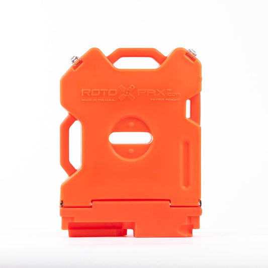 Front view of a 2 Gallon Storage Orange container by RotopaX, featuring a sturdy handle and modern design for versatile storage.