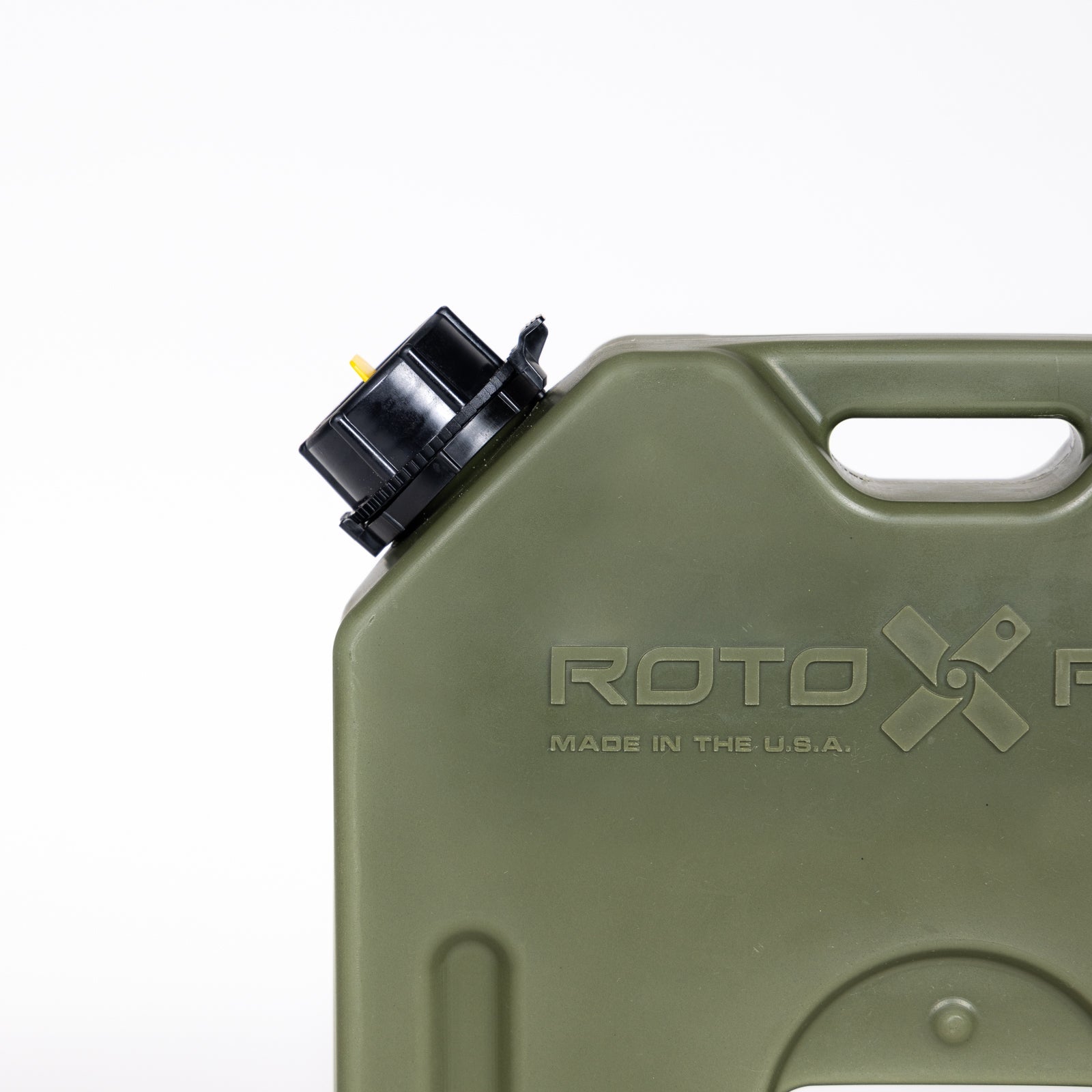 Close-up of the spout and cap on the 2 Gallon Water GEN 2 Green container by RotopaX, emphasizing the user-friendly features for easy pouring.